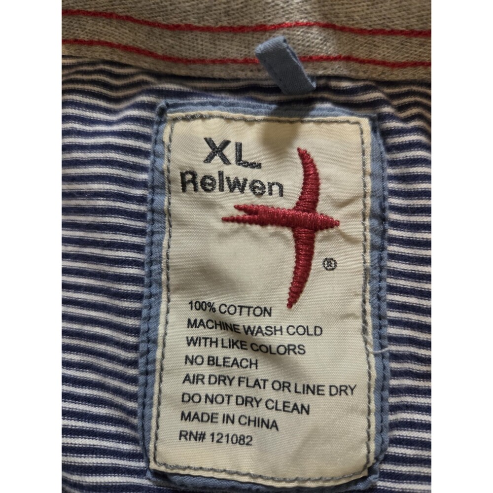 Relwen Ringer Pocket Tee XL White Blue Striped T-Shirt Short Sleeve Casual Basic